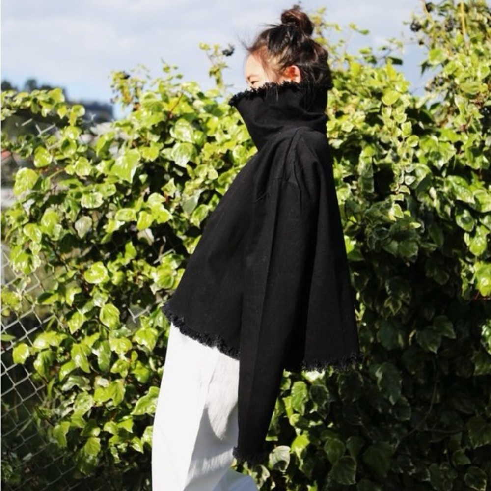 Ashley Rowe Black Denim Turtleneck Top